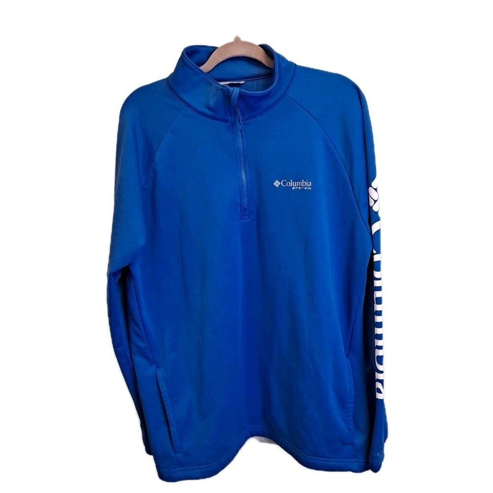 Columbia PFG Sweatshirt Mens L Blue 1/4 Zip Long Sleeve Mock Neck Pullover